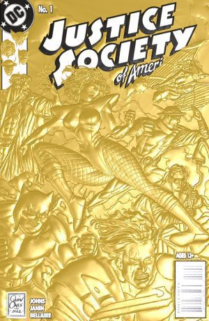Justice Society Of America Vol 4 #1 Cover C Variant Joe Quinones 90s Cover Month Foil Multi-Level Embossed Card Stock Cover