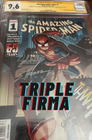 Amazing Spider-Man Vol 6 #1 John Romita Jr Cover CGC Signature Series Graded 9.6 Signed by John Romita Jr & Scott Hanna & Zeb Wells