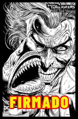 Batman Three Jokers #1 Cover H 2nd Ptg Incentive Joker Shark Black & White Cover Signed by Jason Fabok